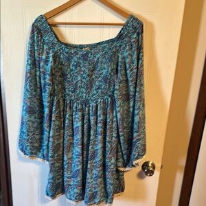 Blue Paisley Long Sleeve Dress